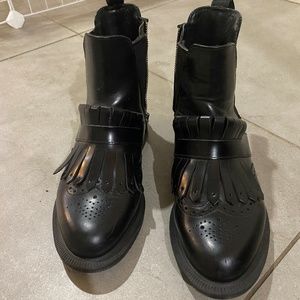 Dr. Martens Black Ankle Boots with Fringe Detail